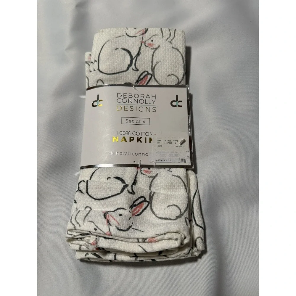 Deborah Connolly Cotton Napkins Set Of 4 Bunnies Easter‎ Spring